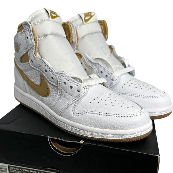 💎✨NEW IN BOX✨💎NIKE Jordan One Retro High OG (PS) White/Gold - Picture 3 of 7